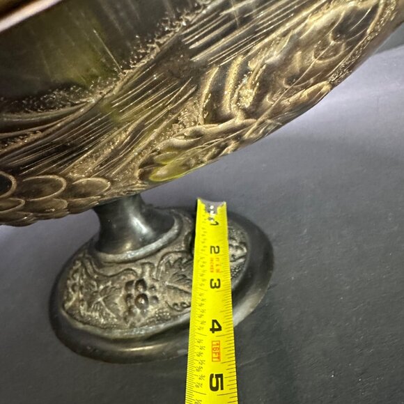 Vintage Brass Table Centerpiece Bowl Pedestal Embossed Fruit with Handles 16" L - Picture 12 of 14
